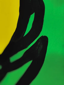 Close-up of bold black painted lines across the green and yellow background of YOU ARE UNFOLDING, TAROART by TAROUT 00028