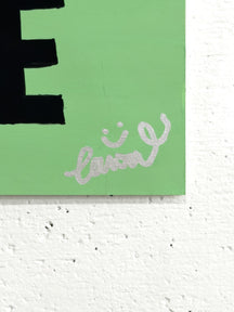 Close-up of the TAROUT signature on the pale green lower-right corner of STAY OPEN, STAY FREE, TAROART by TAROUT 00032