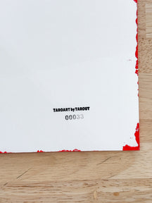 Back label of TAROART by TAROUT 00033 showing the serial number on the reverse side of the artwork