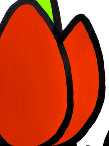 Close-up of a red tulip and hand-painted black outlines in WELCOME, TAROART by TAROUT 00054