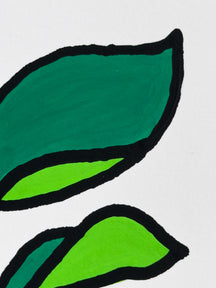 Close-up of green leaves and black painted lines in Strelitzia nicolai