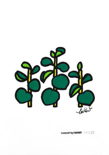 Little Peperomia, TAROART by TAROUT 00059, acrylic gouache on illustration board by TAROUT, 2026, featuring upright green peperomia stems with new leaves on a white background