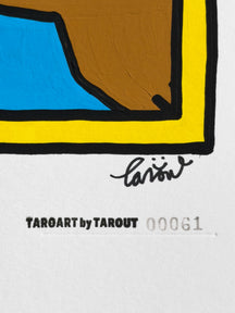 Close-up of the TAROUT signature and serial number 00061 on NUSHI