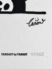 Close-up of the TAROUT signature and serial number 00062 on LUNNY and Iced Coffee