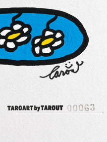 Close-up of the TAROUT signature and serial number 00063 on LUNNY After the Rain