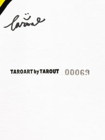 Close-up of the TAROUT signature and serial number 00069 on PEAR & LUNNY