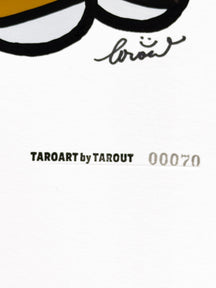 Close-up of the TAROUT signature and serial number 00070 on CHESTNUT & LUNNY
