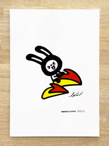 Full view of Rabbit, Rabbit, LUNNY, TAROART by TAROUT 00072, on a wooden surface, showing all edges of the illustration board