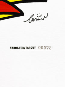 Close-up of the TAROUT signature and serial number 00072 on Rabbit, Rabbit, LUNNY