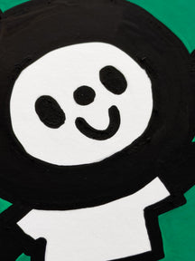 Close-up of LUNNY's smiling face and painted surface in ONE FOR YOU, TAROART by TAROUT 00073