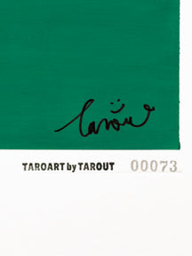 Close-up of the TAROUT signature and serial number 00073 on ONE FOR YOU