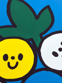 Close-up of a green leaf and yellow smiling grape in A Bunch of Us, TAROART by TAROUT 00074