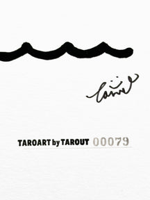 TAROART by TAROUT 00079, SEE YOU AGAIN, RIVER.: close-up of the river's painted wavy line, signature and work number 00079.