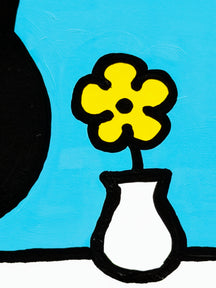 TAROART by TAROUT 00082, …: close-up of the yellow flower in its white vase against the blue background.