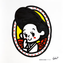 Memories of Ginza 07, TAROART by TAROUT 00042, acrylic gouache by TAROUT, 2026, featuring a woman in a circular portrait frame with red accents
